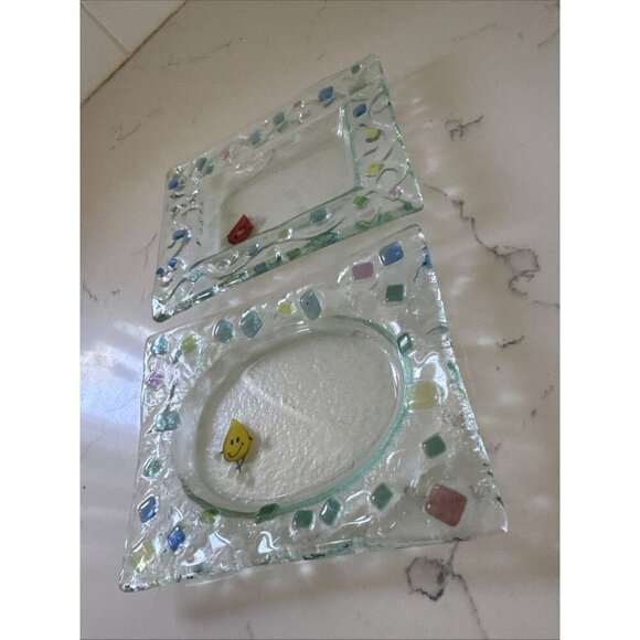 Vintage Clear Glass Rectangular Trinket Tray Soap Dish Includes (2) - Picture 3 of 14